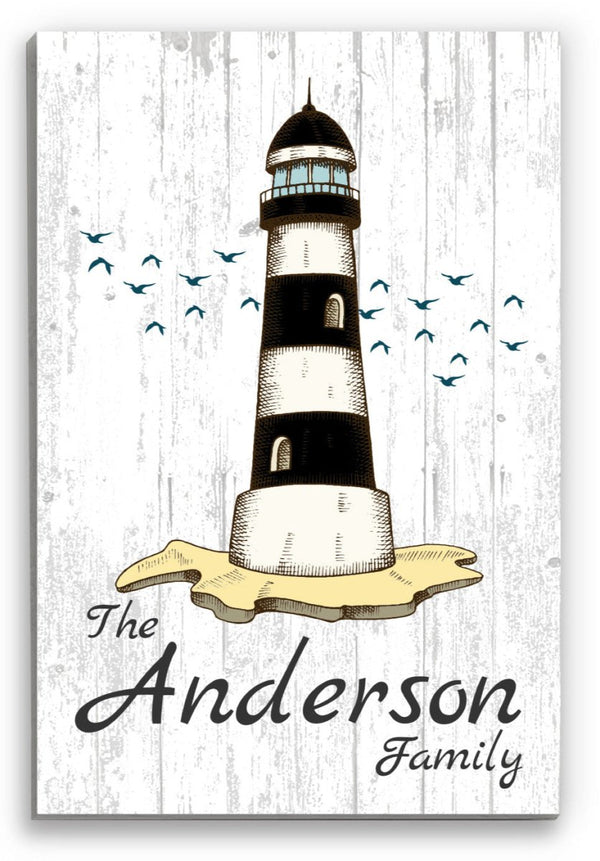 Custom Beach House Sign Lighthouse & Family Name Personalized