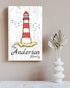 Custom Beach House Sign - Lighthouse Design with Personalized Family Name - Solid Wood