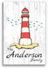 Custom Beach House Sign - Lighthouse Design with Personalized Family Name - Solid Wood