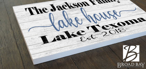 Custom Lake House Sign with Established Date - Solid Wood