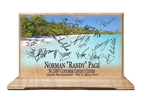 Custom Retirement Gift Plaque Personalized Signable Beach Theme