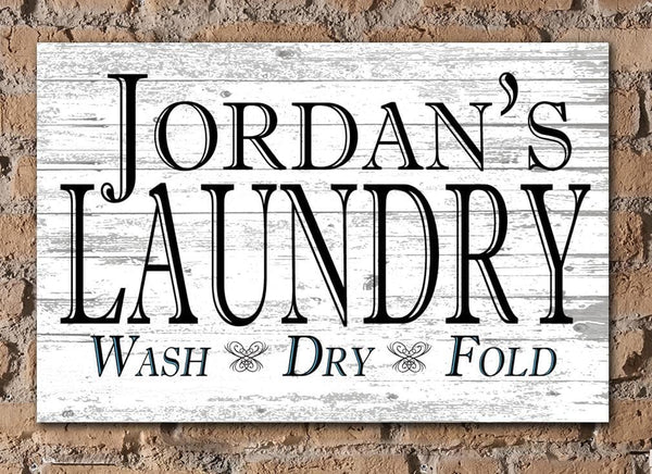 Personalized Laundry Sign - Wash Dry Fold - Custom Large Wood Wall Art