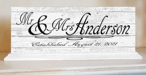 Customized Wedding Gift Sign Mr. & Mrs. With Name and Established Date