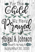 For This Child We Have Prayed Sign CUSTOM Plaque