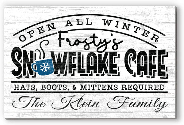 Frosty's Snowflake Cafe Christmas Sign Old Fashioned Personalized Holiday Decoration