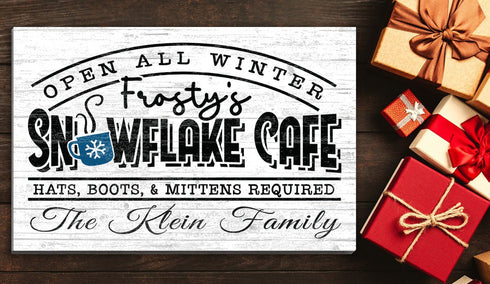 Frosty's Snowflake Cafe Christmas Sign Old Fashioned Personalized Holiday Decoration