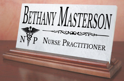 Nurse Practitioner Nameplate Gift - Solid Marble - Custom Name Plate for Nurses