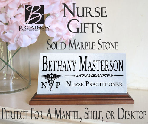 Nurse Practitioner Nameplate Gift - Solid Marble - Custom Name Plate for Nurses