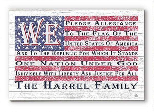 Personalized American Flag Sign Pledge of Allegiance Family Name