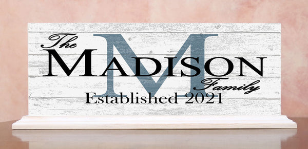 Personalized Family Name Sign With Established Date & Monogram For Wedding Gift or Housewarming