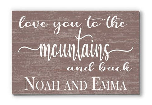 Personalized Mountain Love Sign – “Love You to the Mountains and Back” | Custom Couple’s Wall Art