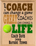 Custom Tennis Coach Gift – Personalized Wood Plaque with Name & Year – “Great Coaches Change Lives” – Solid Wood – USA Made – 11x8.5