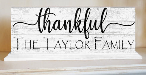 Personalized Thankful Family Name Sign For Mantel or Shelf - SOLID WOOD