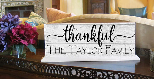 Personalized Thankful Family Name Sign For Mantel or Shelf - SOLID WOOD