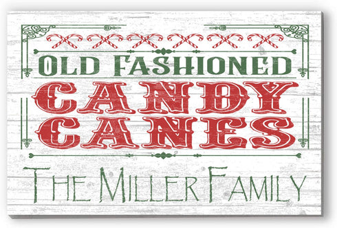 Personalized Vintage Candy Cane Christmas Sign - Custom Family Name Holiday Decoration