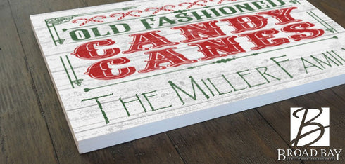 Personalized Vintage Candy Cane Christmas Sign - Custom Family Name Holiday Decoration