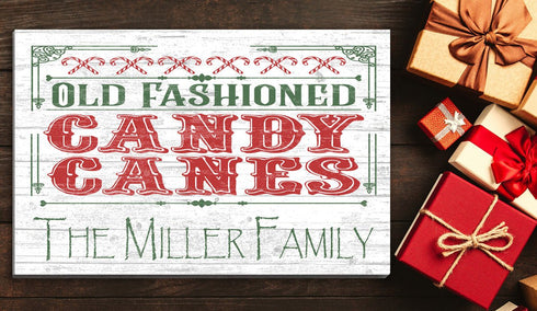 Personalized Vintage Candy Cane Christmas Sign - Custom Family Name Holiday Decoration