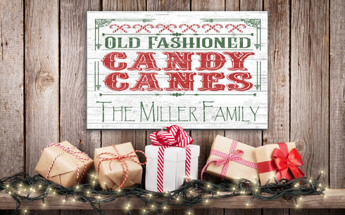 Personalized Vintage Candy Cane Christmas Sign - Custom Family Name Holiday Decoration
