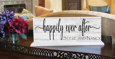 Personalized Wedding Gift Happily Ever After With Couple's Names - Mantel or Shelf Decoration