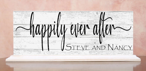 Personalized Wedding Gift Happily Ever After With Couple's Names - Mantel or Shelf Decoration