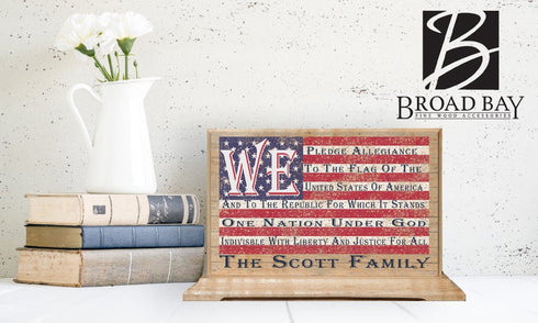 We Pledge Allegiance Sign Custom American Flag Family Name Patriotic Plaque