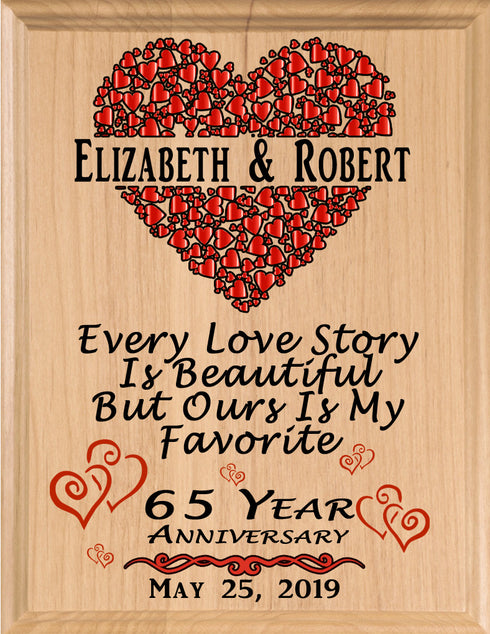 Personalized 65 Year Anniversary Gift Sign Every Love Story