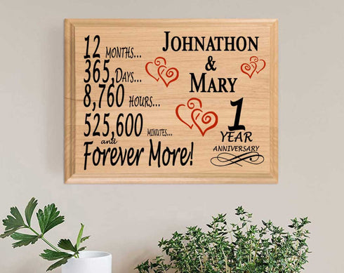 1 Year Anniversary Gift Plaque Personalized 1st Wedding Anniversary-Solid Wood