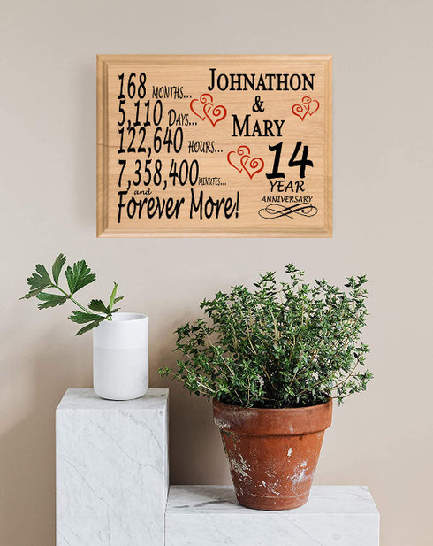 14th Anniversary Gift Personalized Plaque 14 Year Wedding Anniversary Present